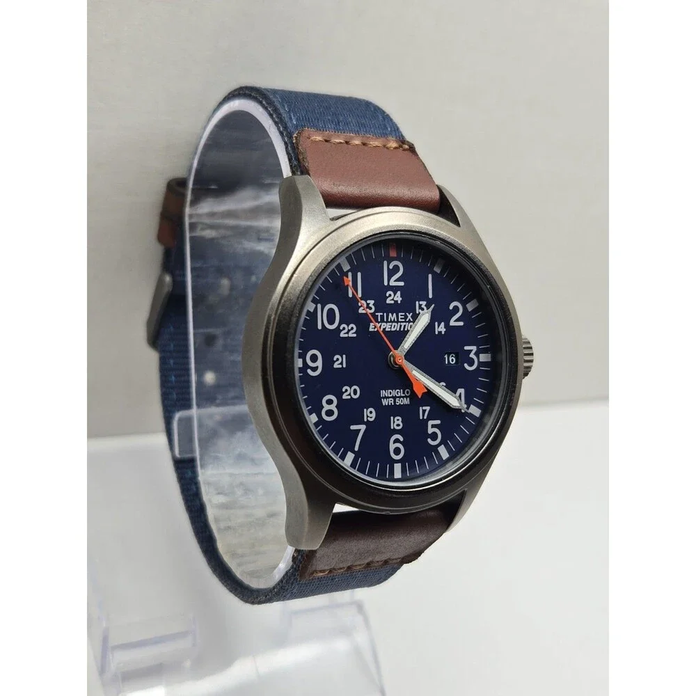 Timex Expedition Scout Mens 40mm Watch Navy Blue Fabric Date New Battery - Read